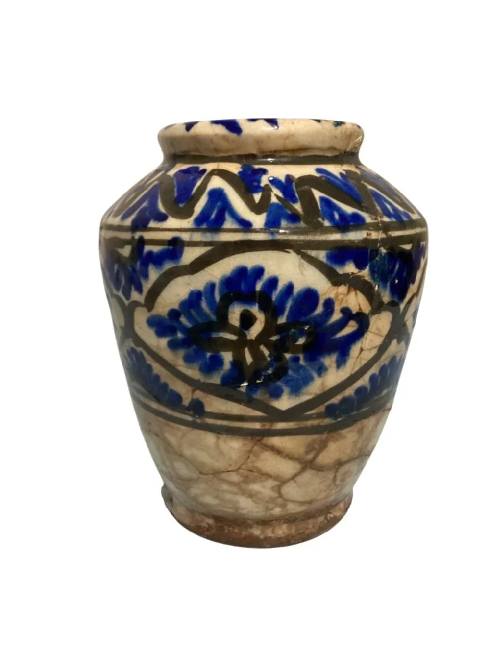Antique 18th Century Persian Safavid Blue And White Pottery Vase